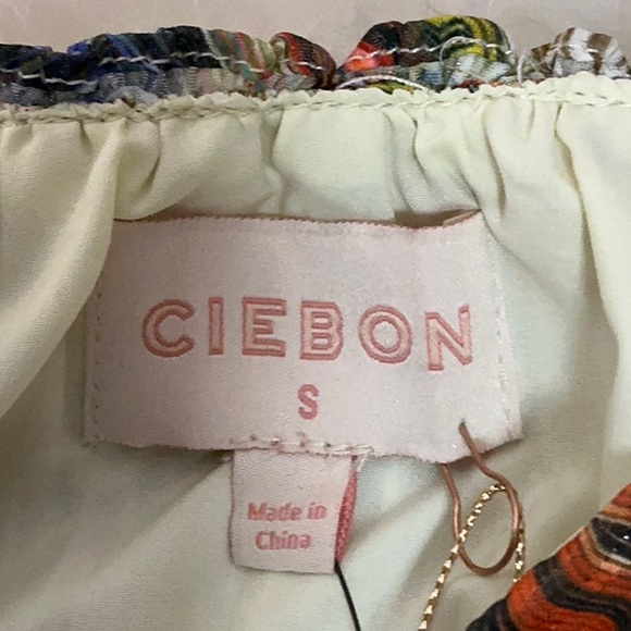 NWT Ciebon Top Lisa metallic blouse zig zag print sheer layer lined ruffle S M? - Picture 15 of 17